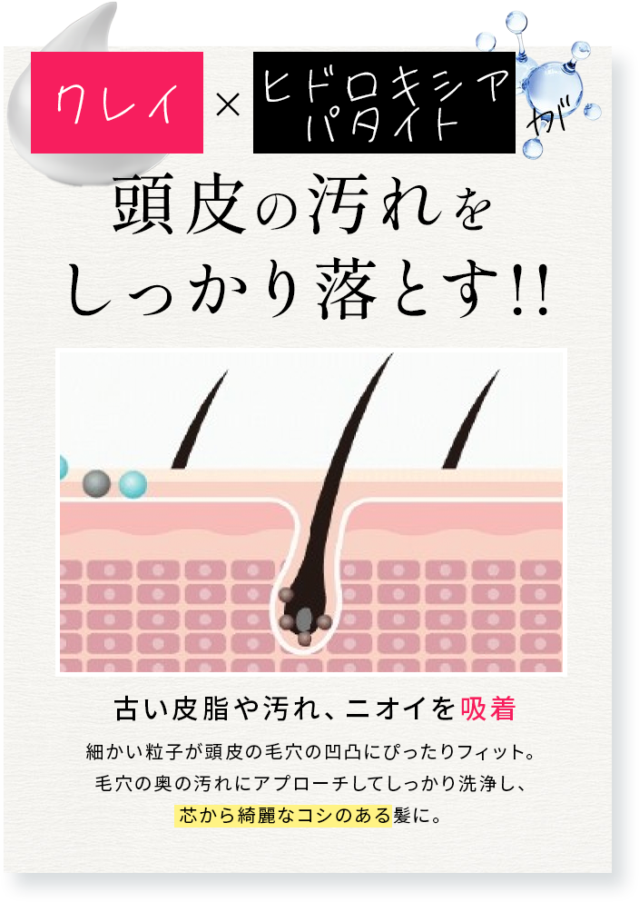 クレイ×ヒドロキシアパタイトで古い皮脂や汚れ、ニオイを吸着